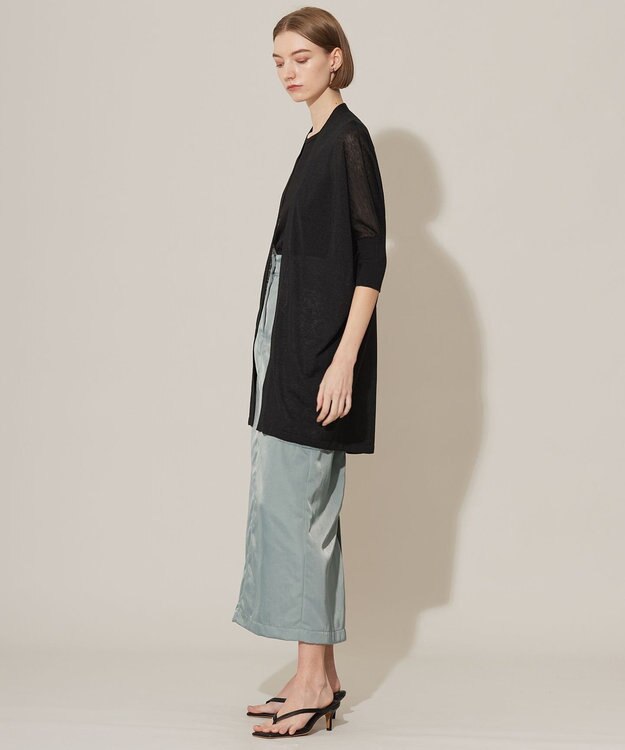 ICB 【洗える】 リネンポリエステルハイゲージ カーディガン ブラック系