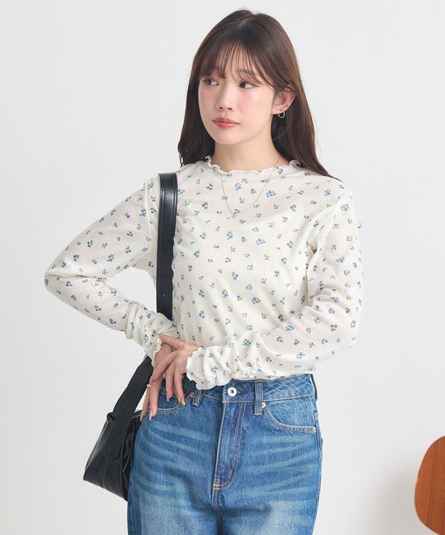 earth music&ecology ハイネックフラワーメロープルオーバー Ivory