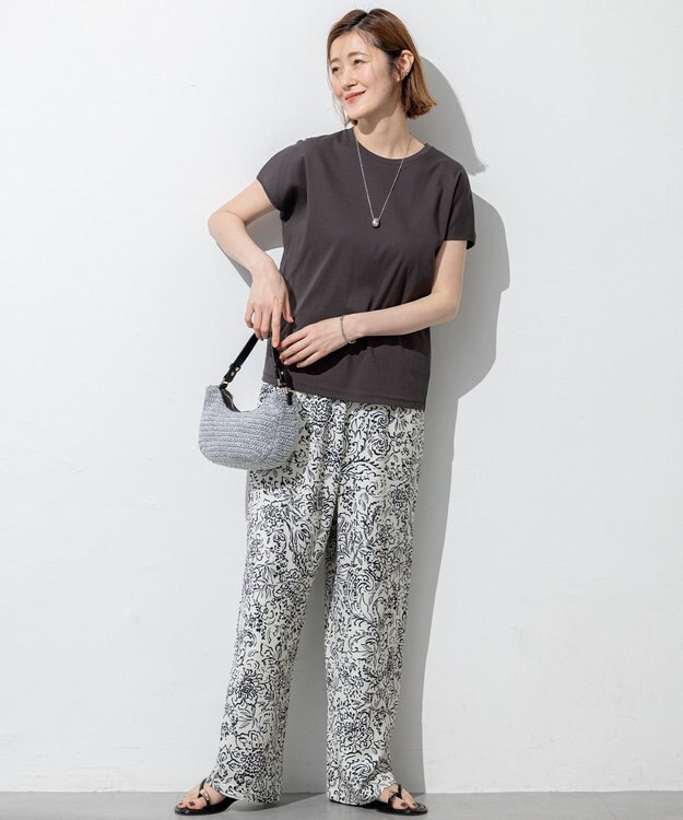 23区 【洗える】アンティークフラワープリント ワイド パンツ ホワイトベース