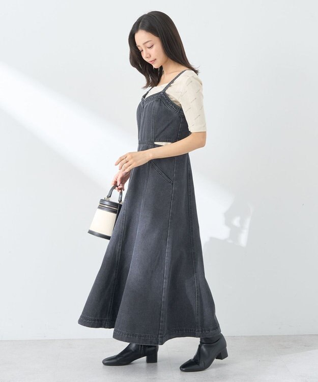 earth music&ecology サイドカットデニムキャミワンピース Black