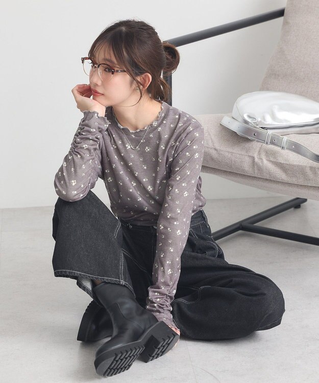earth music&ecology ハイネックフラワーメロープルオーバー Light Gray