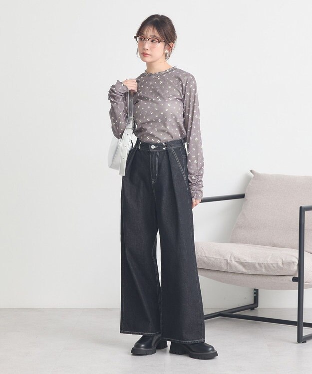 earth music&ecology ハイネックフラワーメロープルオーバー Light Gray