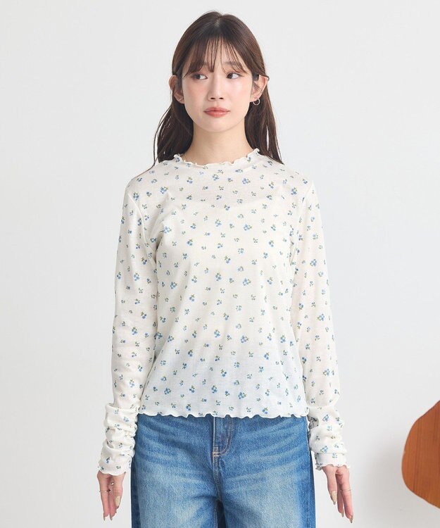 earth music&ecology ハイネックフラワーメロープルオーバー Ivory