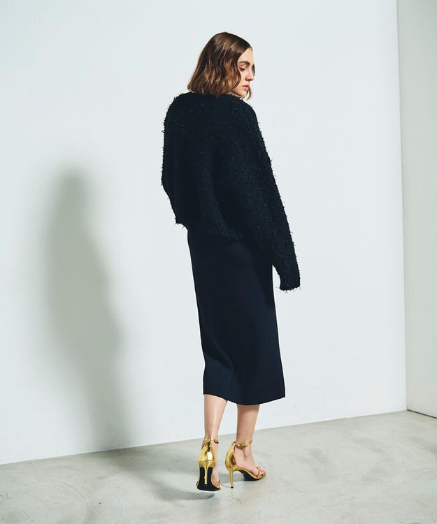 GRACE CONTINENTAL ツイーディーリボンヤーンカーディガン ブラック