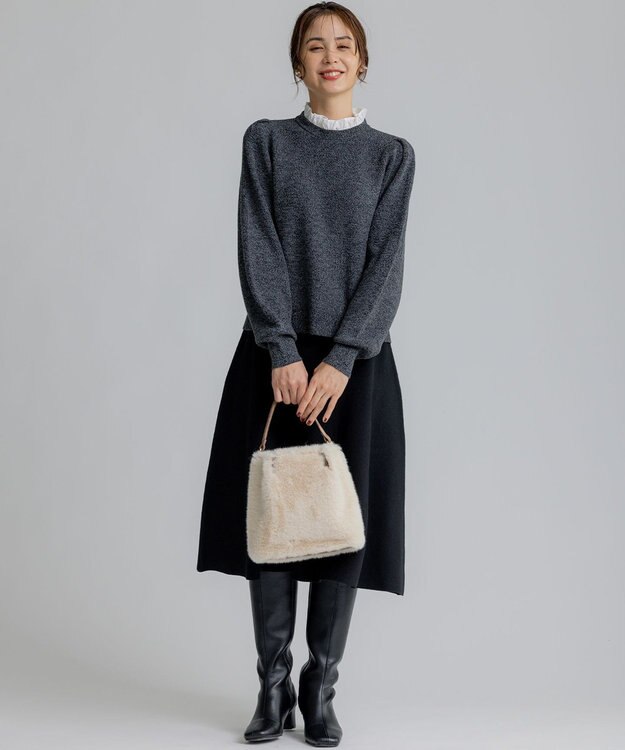 組曲 L 【WEB限定】襟付き片畔ニットプルオーバー グレー系