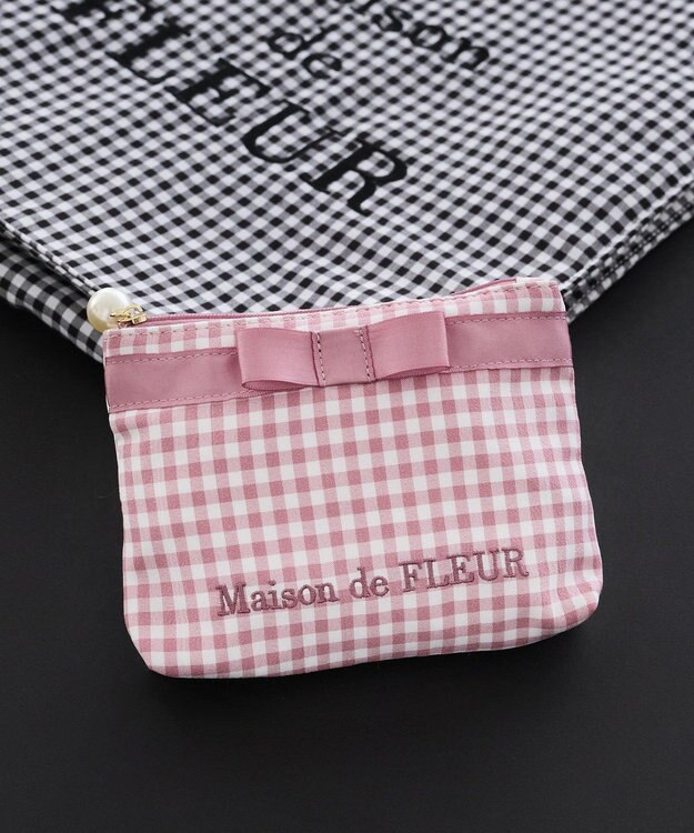 Maison de FLEUR ギンガムチェックスクエアポーチ Pink