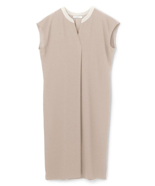 BEIGE， 【セットアップ対応】CINDY / 配色ネック フレンチドレス Taupe x White