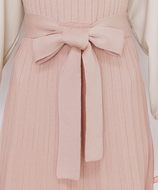 Tiaclasse 【洗える】パフ袖ニットコンビワンピース ピンク