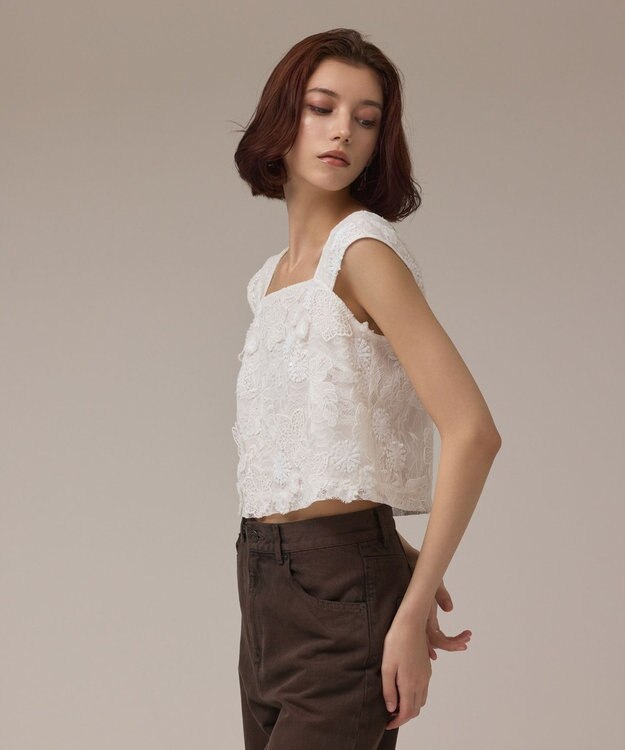 GRACE CONTINENTAL チュール刺繍トップ ホワイト