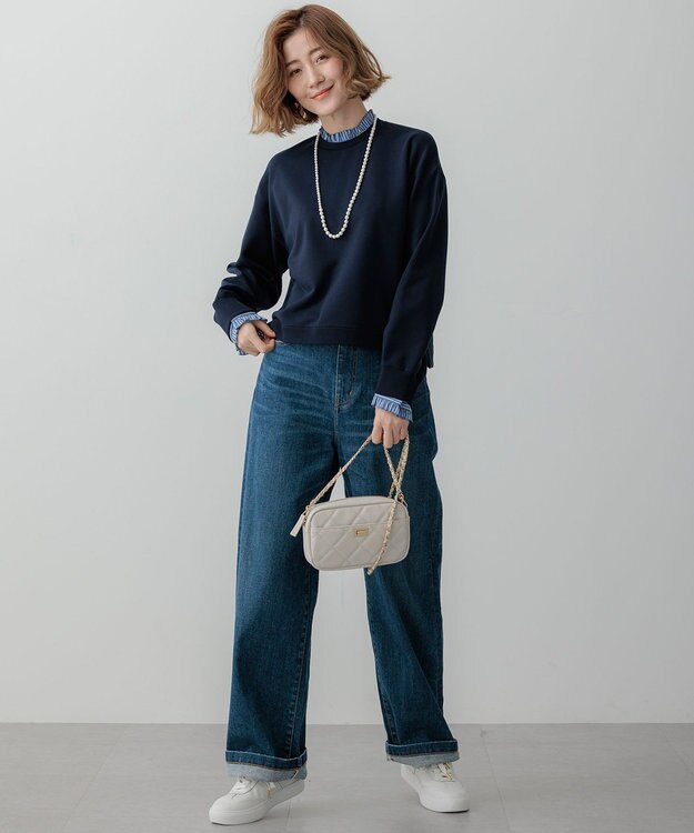 23区 S 【洗える】クリアコットンテリー ストライプフリル スウェット ネイビー系