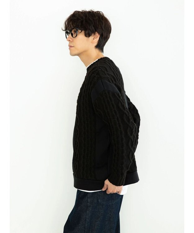 CRAFT STANDARD BOUTIQUE ケーブルニット切り替え裏起毛スウェット Black
