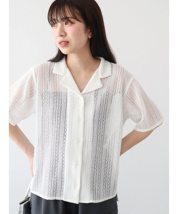 Green Parks レース開襟ブラウス Off White