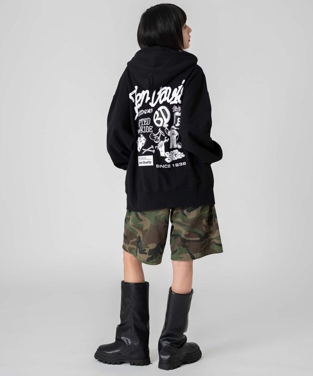 WEGO 【ユニセックス着用ITEM/MLサイズ展開】別注BENDAVISグラフィックジップパーカー ブラック