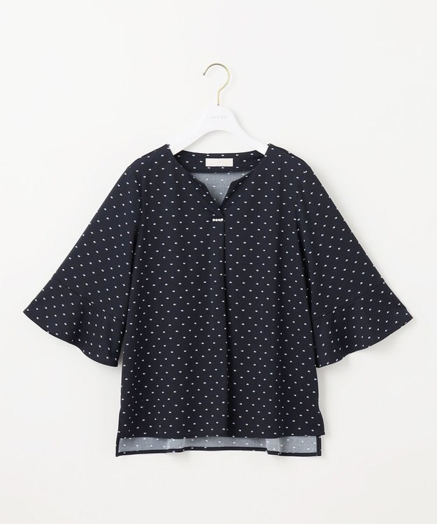 ANY SIS 【接触冷感・吸水速乾・UVケア】エアリードレープスムース 七分袖 ブラウス ネイビー系