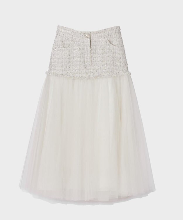 GRACE CONTINENTAL ツイードコンビチュールスカート ホワイト