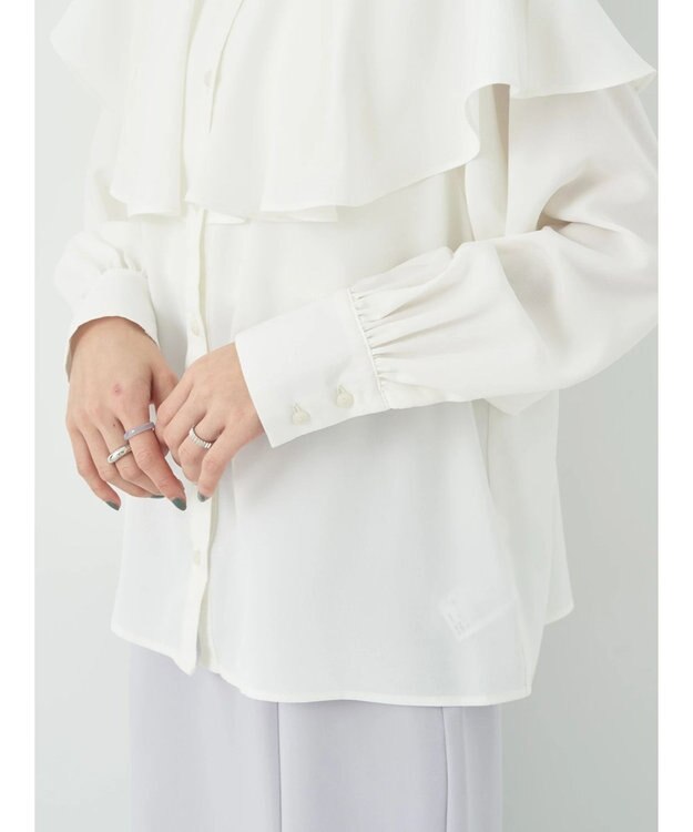 earth music&ecology ケープカラーブラウス Off White