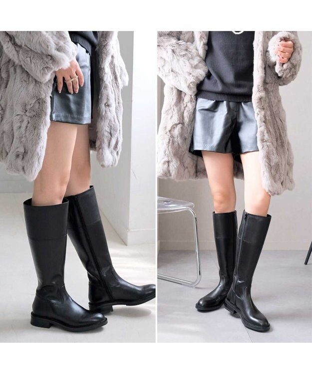 Pointer 本革ベーシック 裏起毛 ロングブーツ ブラック