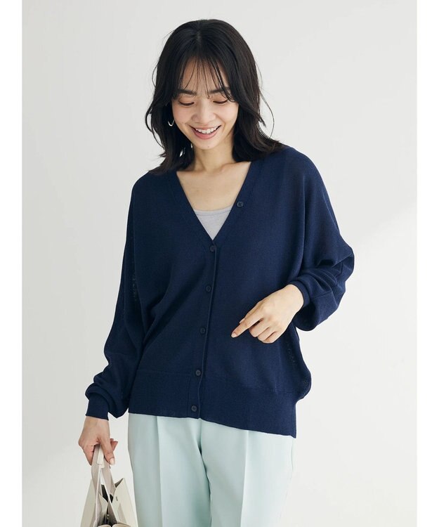 Green Parks ＵＶカット加工　ドルマンニットカーディガン Navy