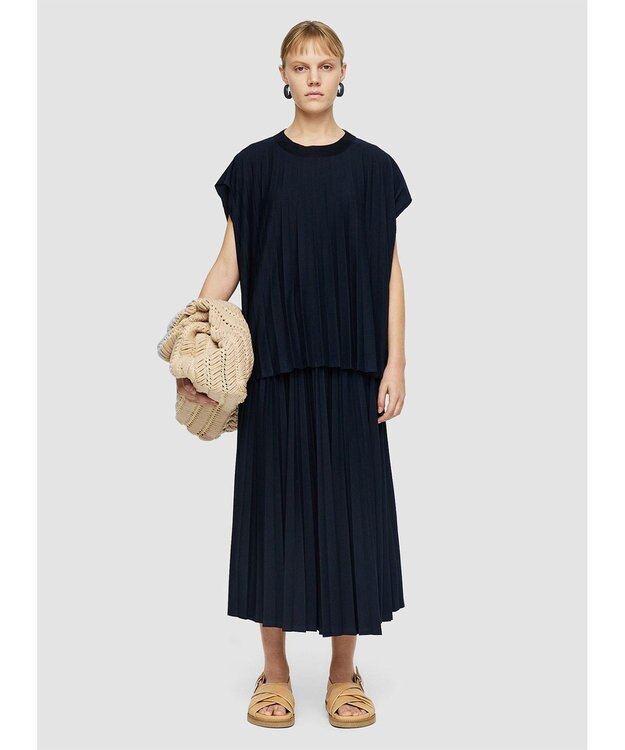 JOSEPH 【洗える】コットンプリッセ　ラウンドネックTシャツ Navy