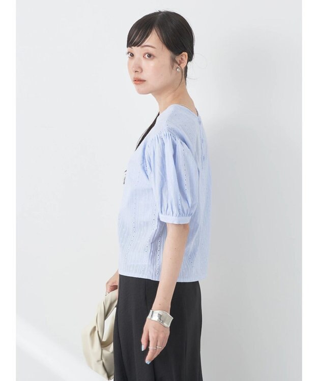 earth music&ecology 刺繍パフスリーブブラウス Sax