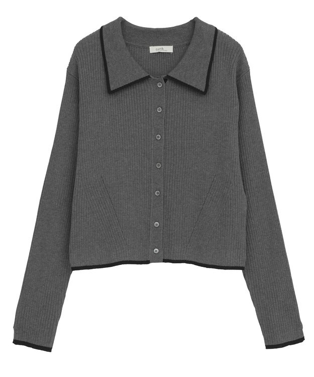 earth music&ecology バイカラートリムニットカーディガン Charcoal Gray