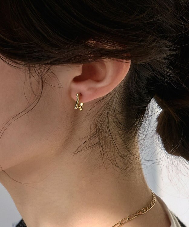 Phoebe 【金属アレルギー対応】ワンタッチライナースタービジューフープピアス　ゴールド ゴールド