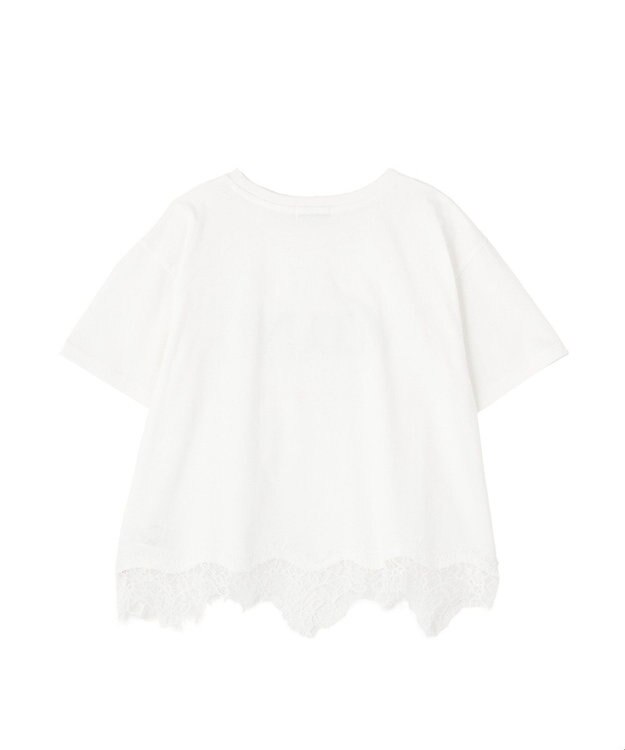 earth music&ecology 裾レースロゴプリントTシャツ Off White