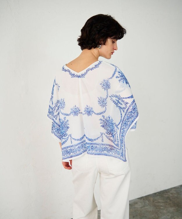 GRACE CONTINENTAL スカーフプリントポンチョトップ キナリ