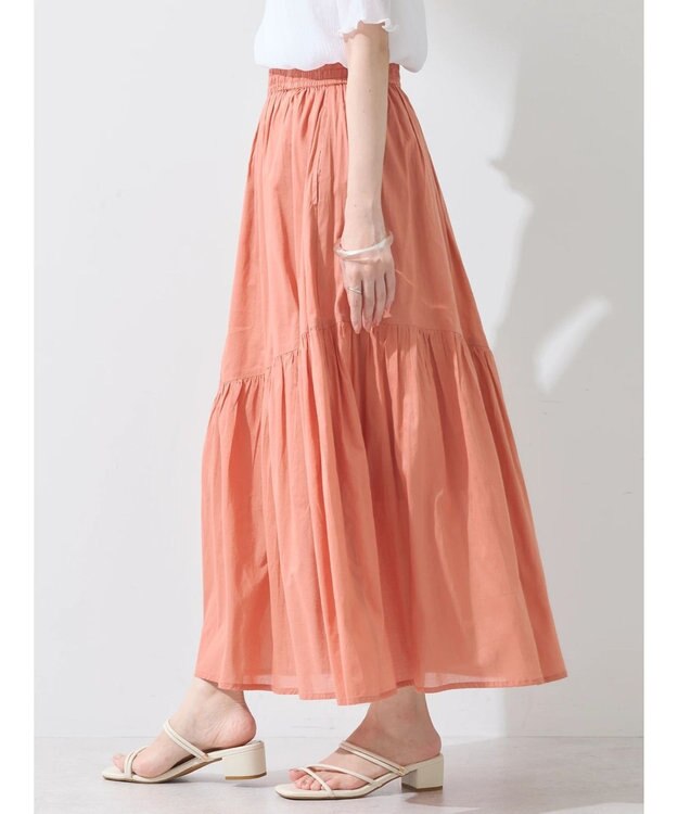 earth music&ecology コットンボイルランダム切替フレアスカート Orange