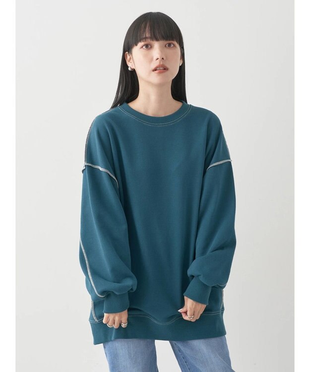 earth music&ecology 配色ルーズスウェット Green