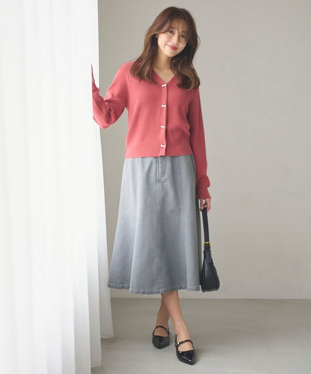Feroux フレアレディーデニム スカート ライトグレー系