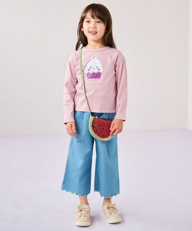 ANY KIDS ミラクルスパンコール 長袖 Ｔシャツ ピンク×ケーキ