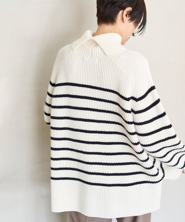 UNFILO あぜ編みオフタートルニット ボーダー