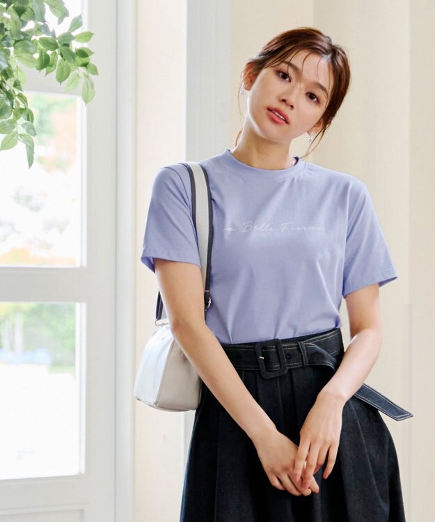 Tiaclasse 【洗える】シンプルロゴプリントTシャツ ブルー(筆記体ロゴ）