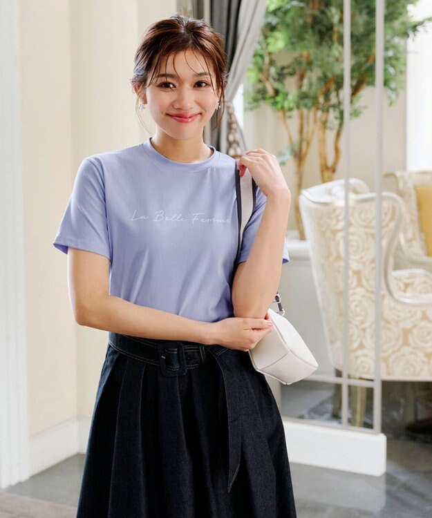 Tiaclasse 【洗える】シンプルロゴプリントTシャツ ブルー(筆記体ロゴ）