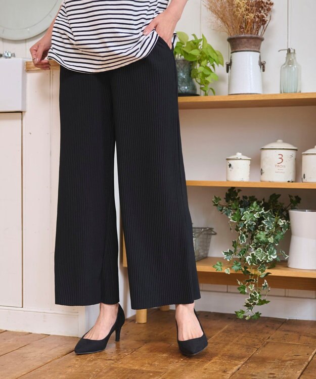 WEGO 【WEB限定/2025年秋冬新作/裾カットOK！自分サイズに調整可能/ウエストゴム/しわになりにくい/】カットプリーツパンツ ブラック中濃色