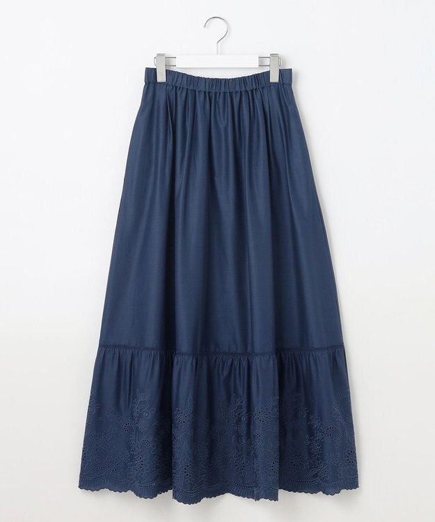 自由区 L 【カタログ掲載・接触冷感・洗える】エンブロイダリーローンティアード スカート コバルトブルー