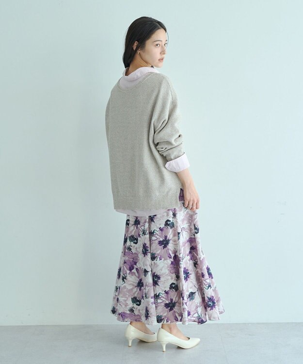 YECCA VECCA 水彩フラワー柄マーメイドスカート Purple