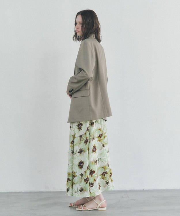 YECCA VECCA 水彩フラワー柄マーメイドスカート Green