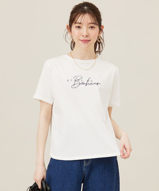 ANY SIS L 【洗える】ベーシックロゴ刺繍 Tシャツ オフ