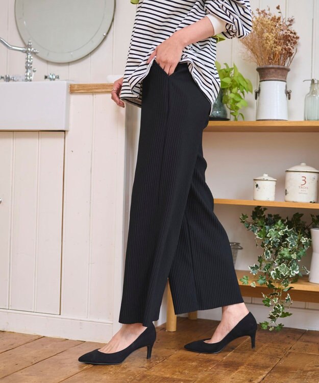 WEGO 【WEB限定/2025年秋冬新作/裾カットOK！自分サイズに調整可能/ウエストゴム/しわになりにくい/】カットプリーツパンツ ブラック中濃色