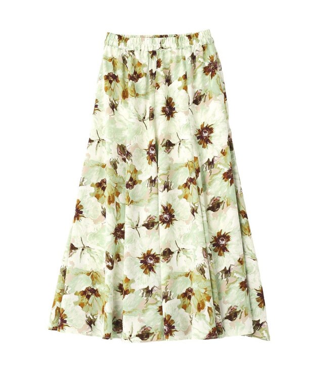 YECCA VECCA 水彩フラワー柄マーメイドスカート Green