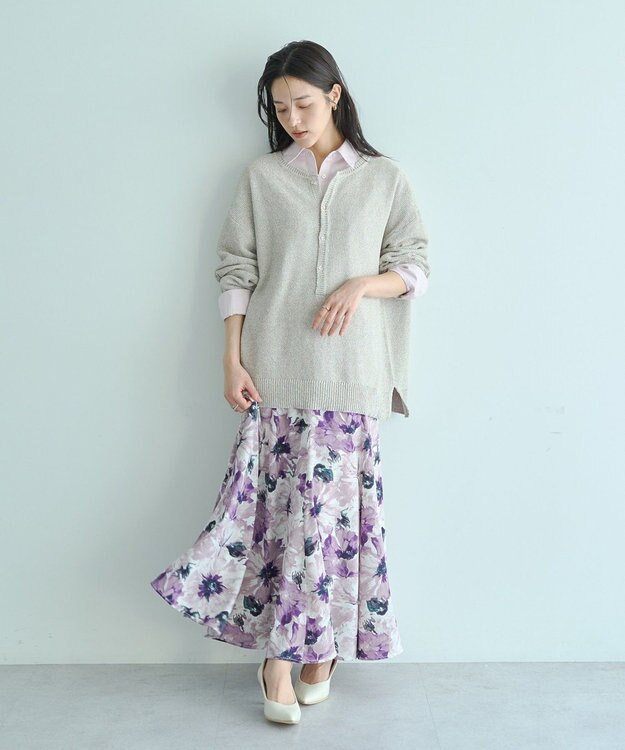 YECCA VECCA 水彩フラワー柄マーメイドスカート Purple