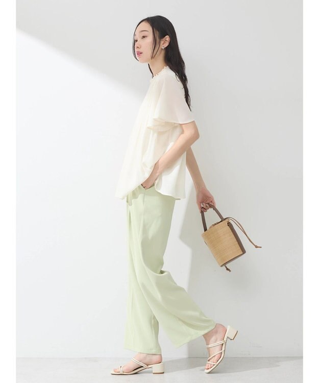 earth music&ecology マジョリカプリーツ半袖ブラウス Ivory