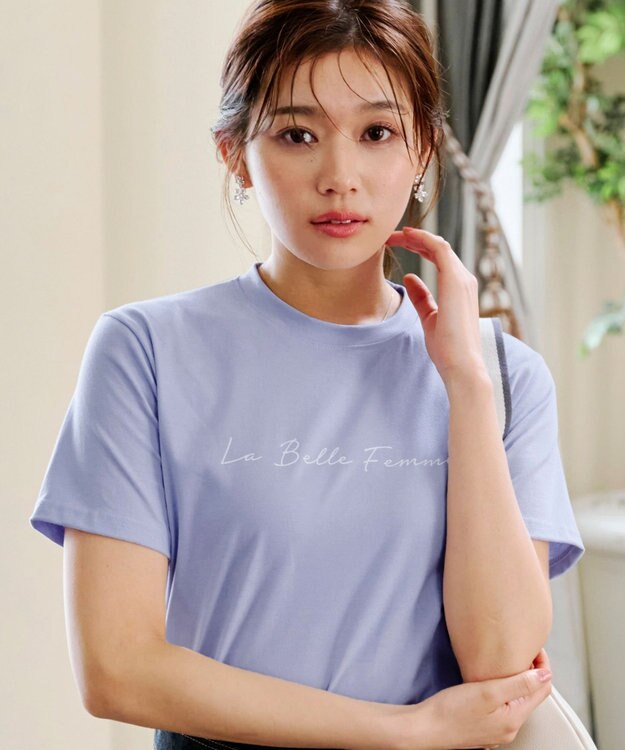 Tiaclasse 【洗える】シンプルロゴプリントTシャツ ブルー(筆記体ロゴ）