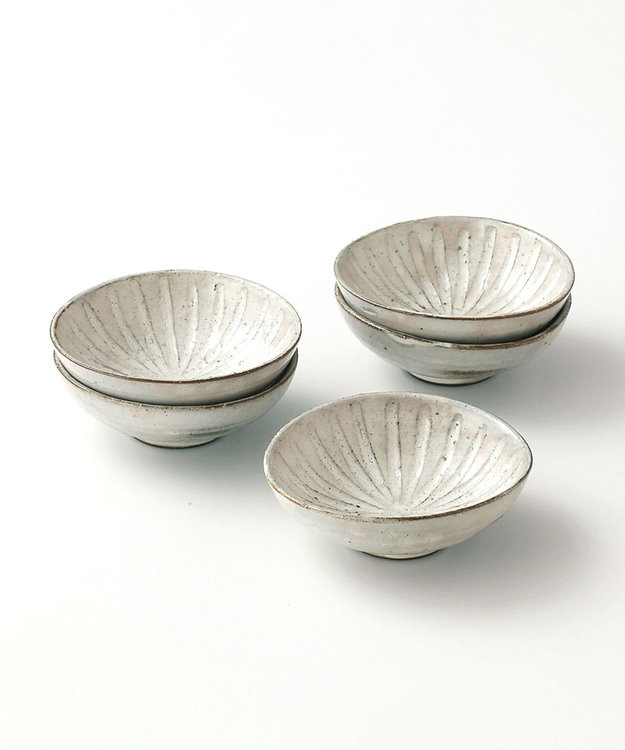 たち吉 【たち吉】粉引彫文取り鉢〈５個〉美濃焼 キナリ