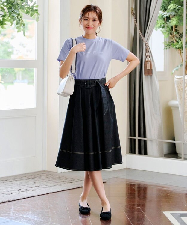 Tiaclasse 【洗える】シンプルロゴプリントTシャツ ブルー(筆記体ロゴ）