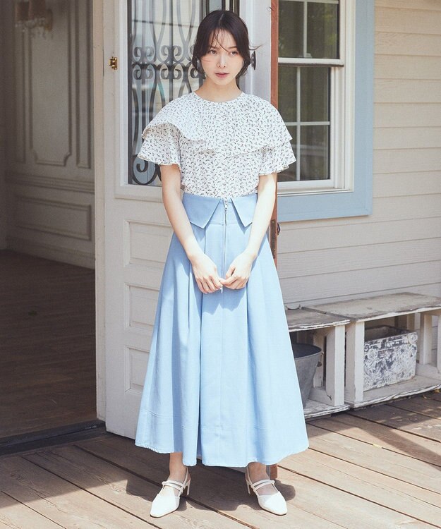 earth music&ecology フォールドオーバーウエストスカート Light Blue