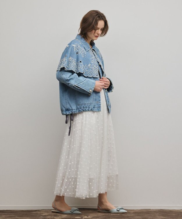 GRACE CONTINENTAL ケープ付カバーオールジャケット サックス