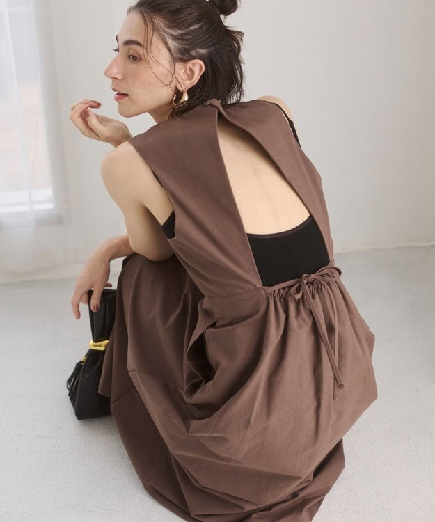 WEGO 【ANGIE VINTAGE】バックオープンノースリーブワンピース ダークブラウン